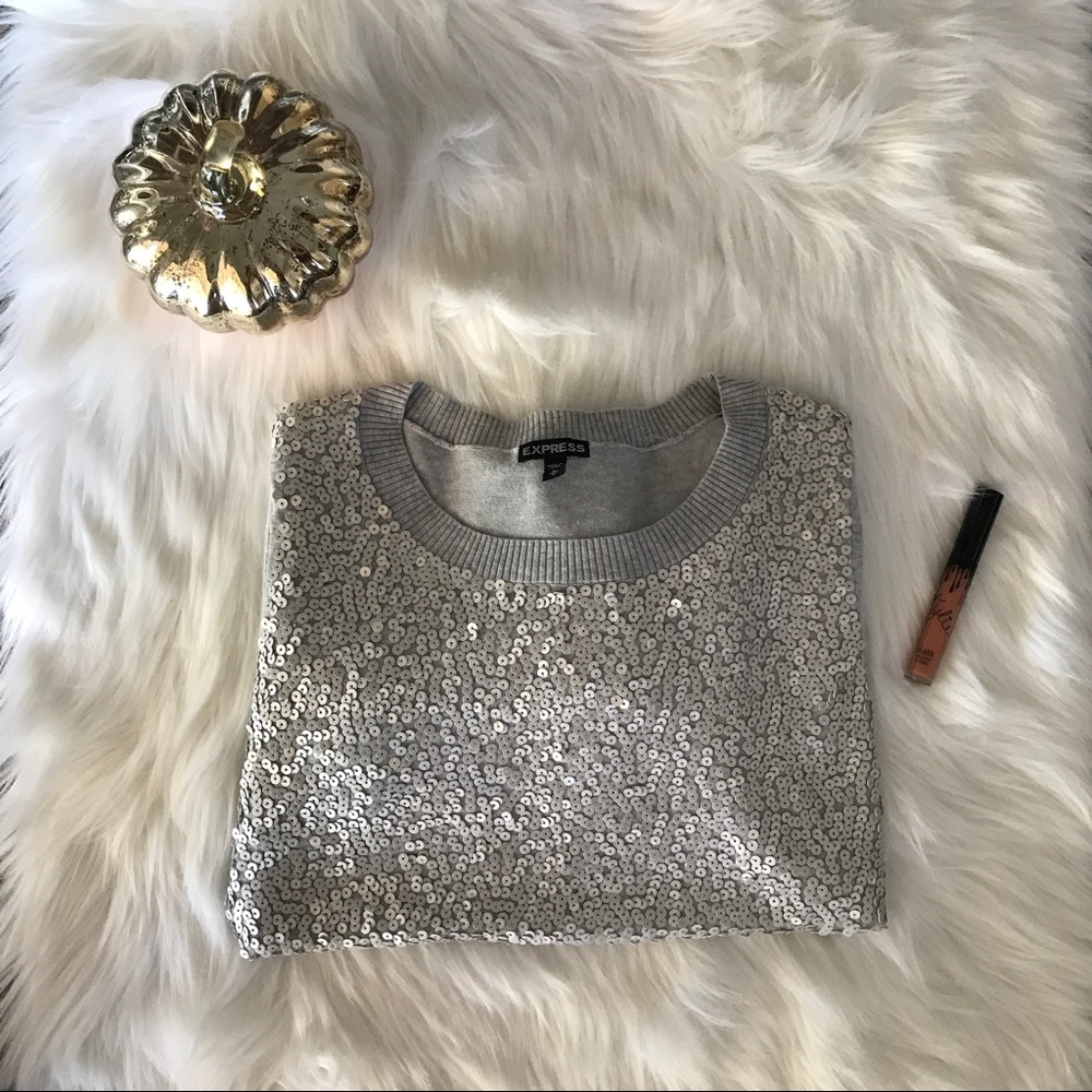 Express sequin crew neck sweater